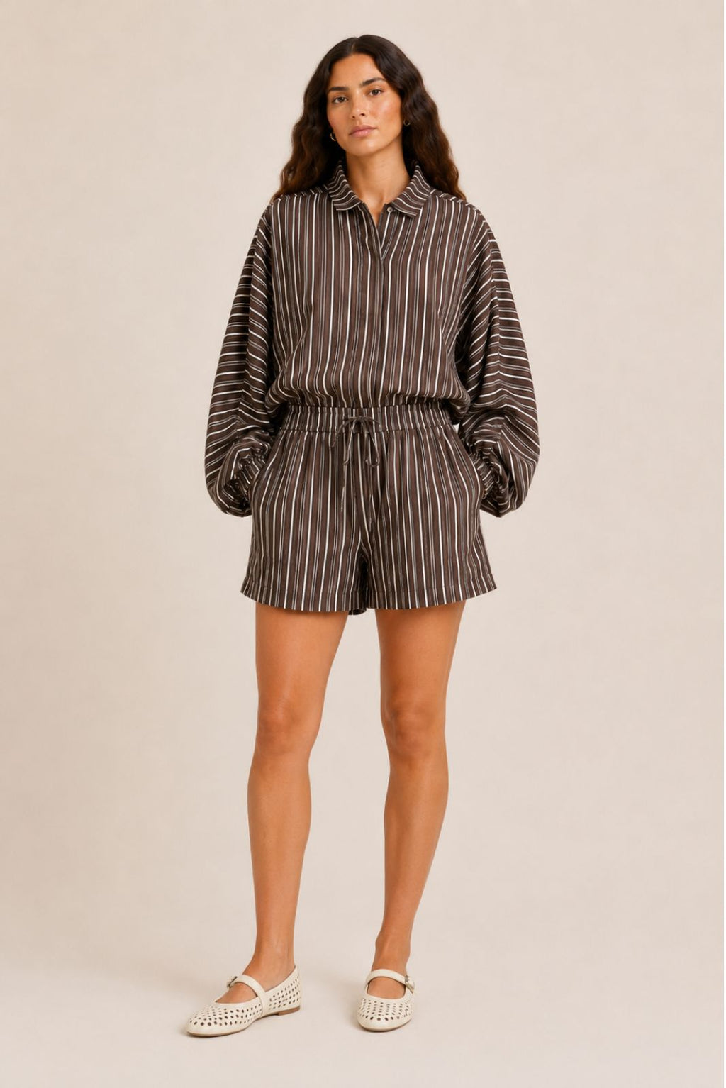 The Striped Balloon Sleeve Shirt & Shorts Set