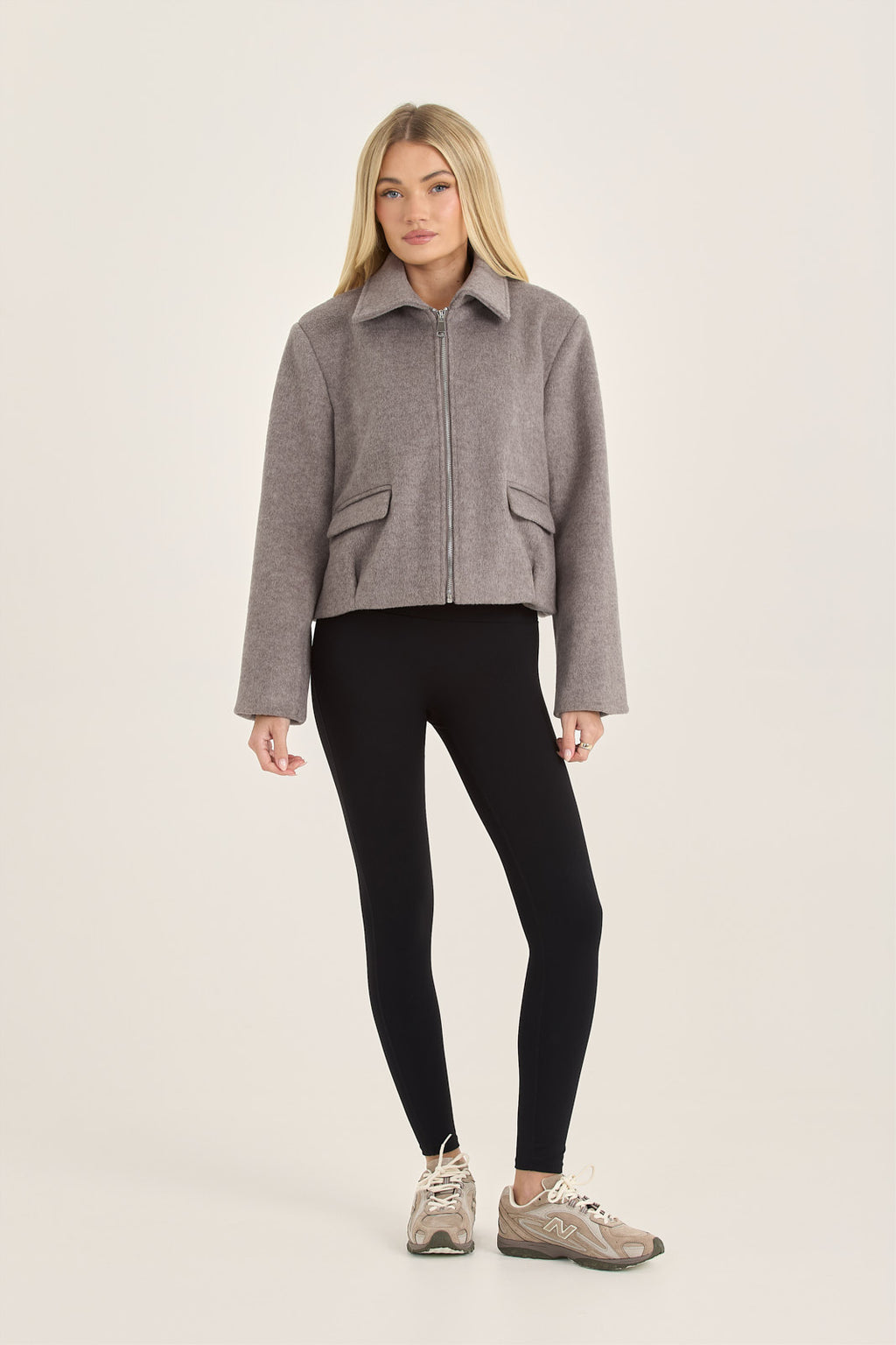 Wool Blend Collared Zip Up Jacket