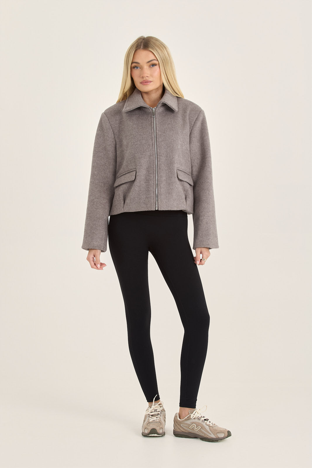 Wool Blend Collared Zip Up Jacket