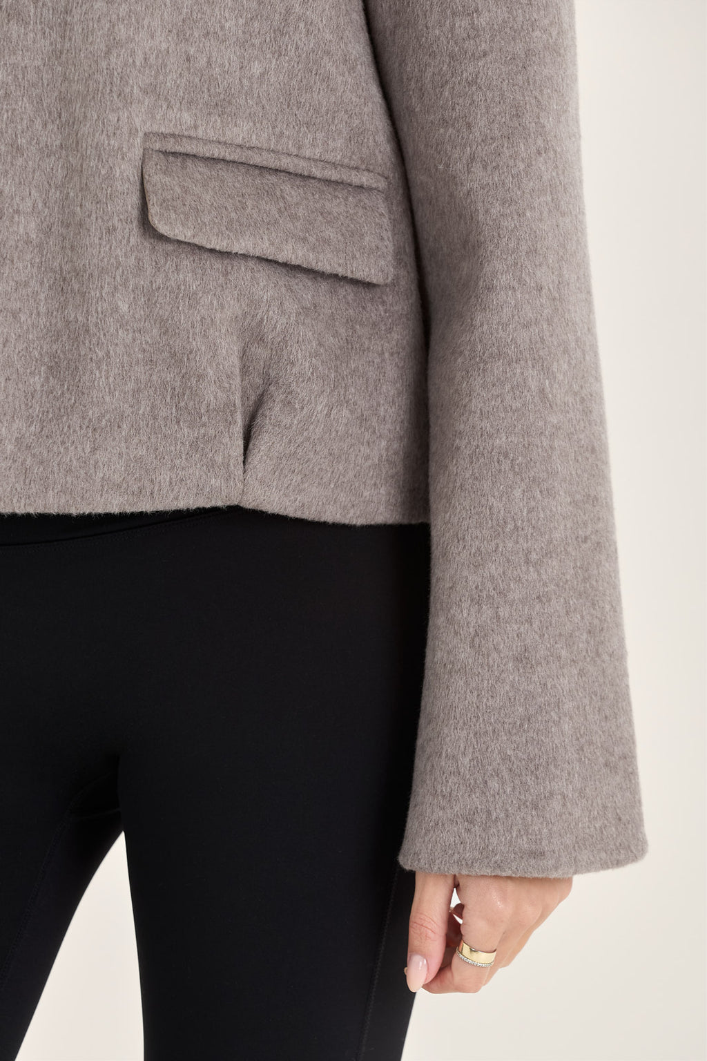 Wool Blend Collared Zip Up Jacket