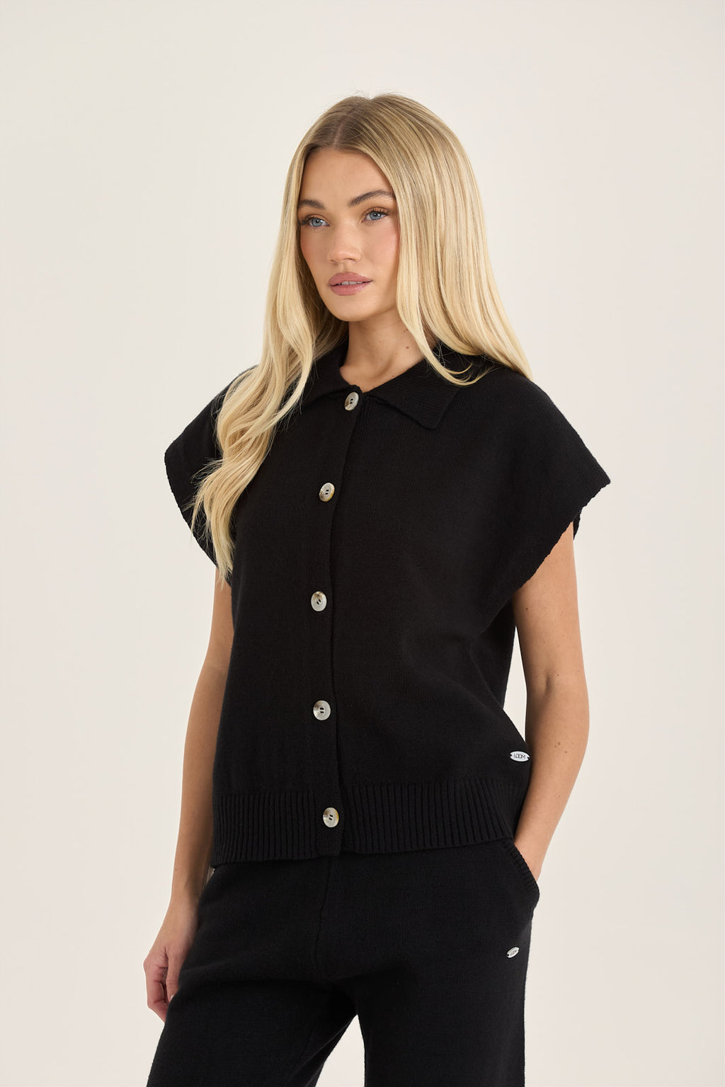 LOOM Soft Knit Sleeveless Collared Cardigan