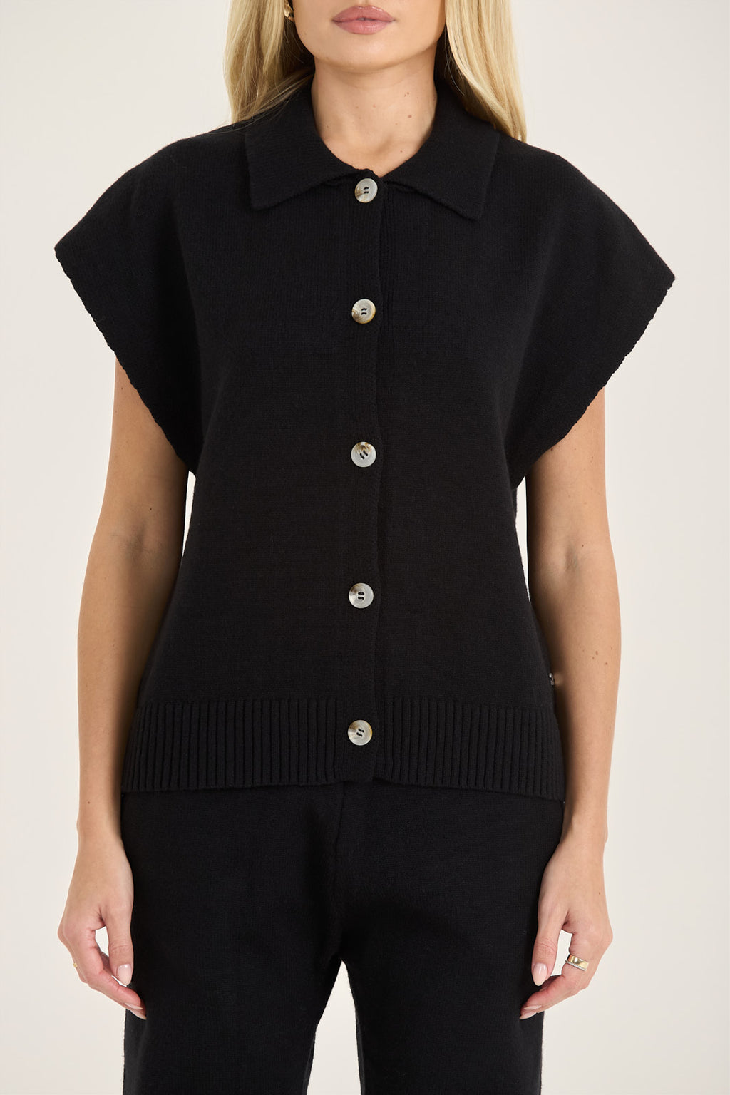 LOOM Soft Knit Sleeveless Collared Cardigan