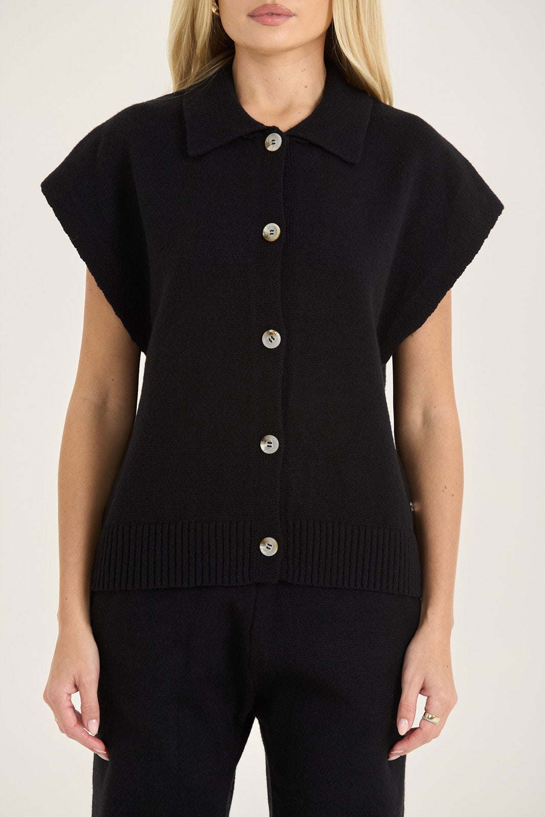 LOOM Soft Knit Sleeveless Collared Cardigan