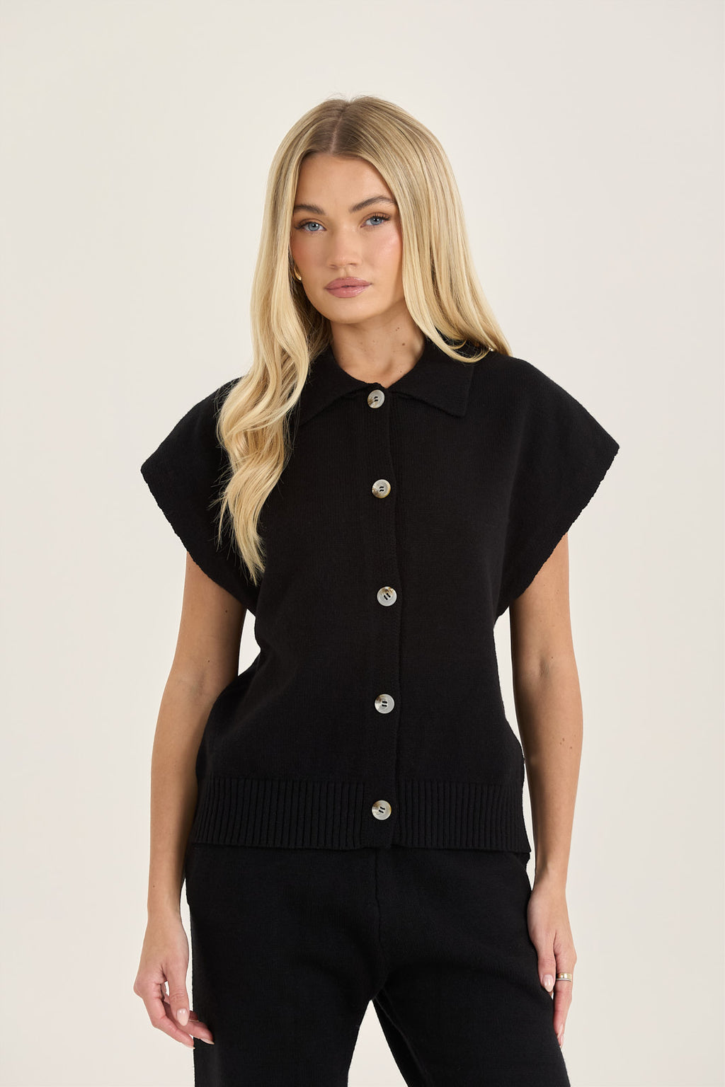 LOOM Soft Knit Sleeveless Collared Cardigan