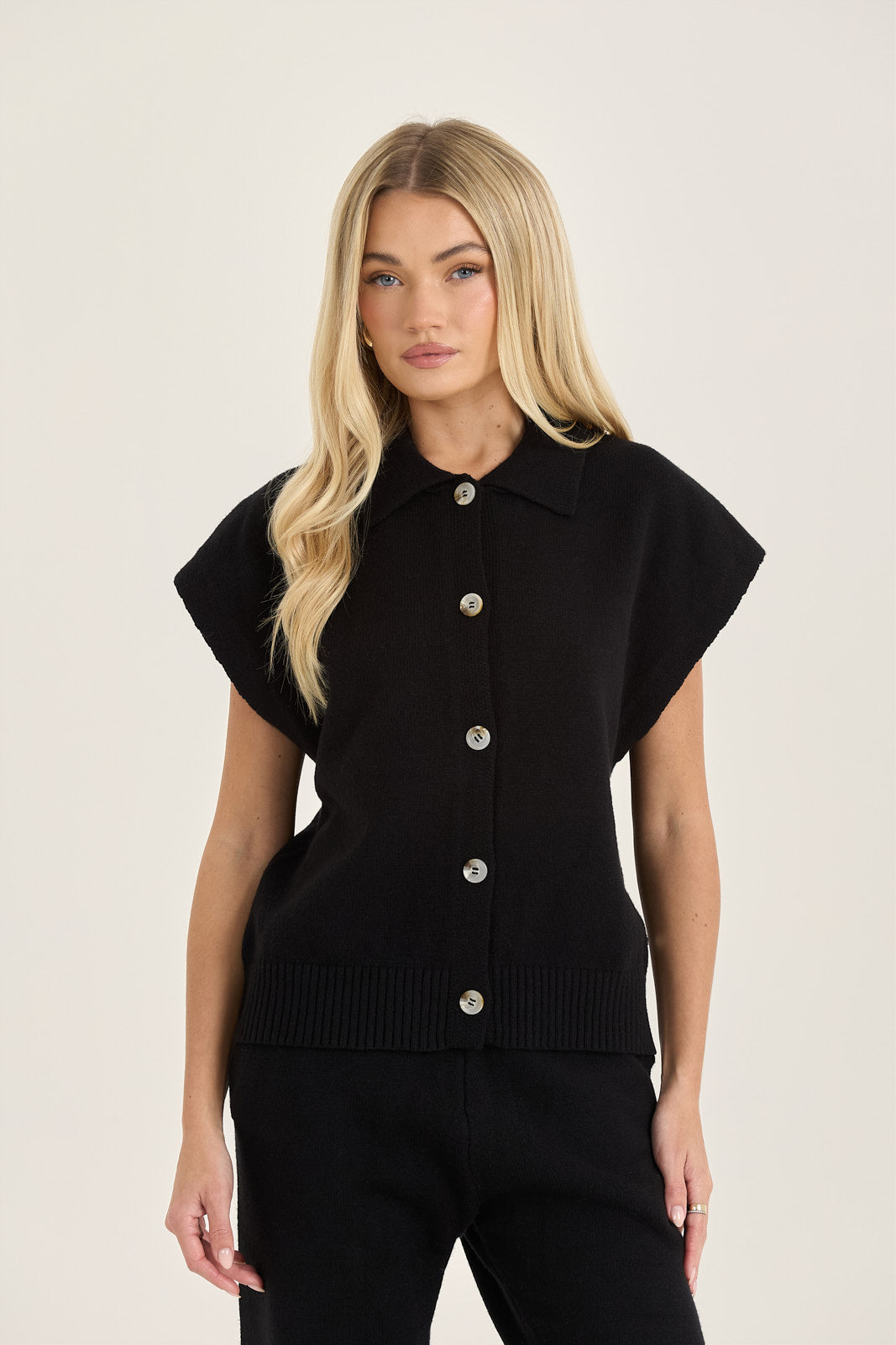 LOOM Soft Knit Sleeveless Collared Cardigan